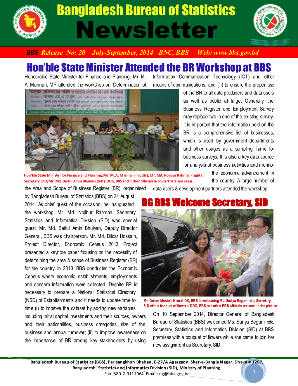 Bangladesh Bureau of Statistics Newsletter