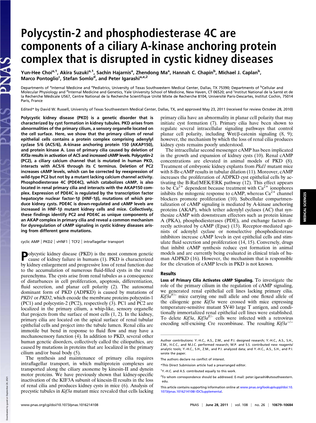 Polycystin-2 and Phosphodiesterase 4C Are Components of a Ciliary A-Kinase Anchoring Protein Complex That Is Disrupted in Cystic Kidney Diseases
