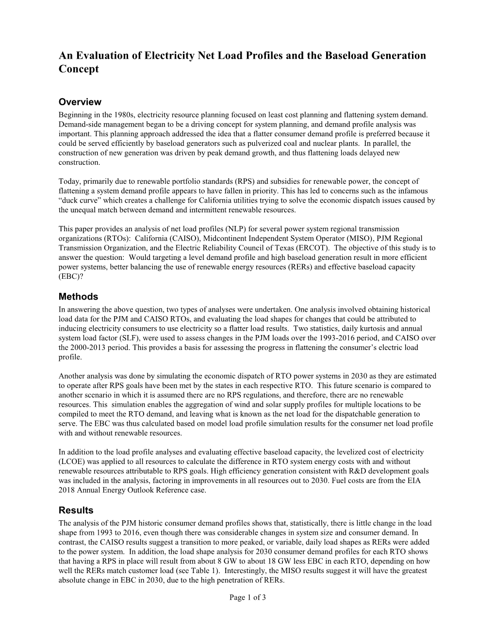 An Evaluation of Electricity Net Load Profiles and the Baseload Generation Concept