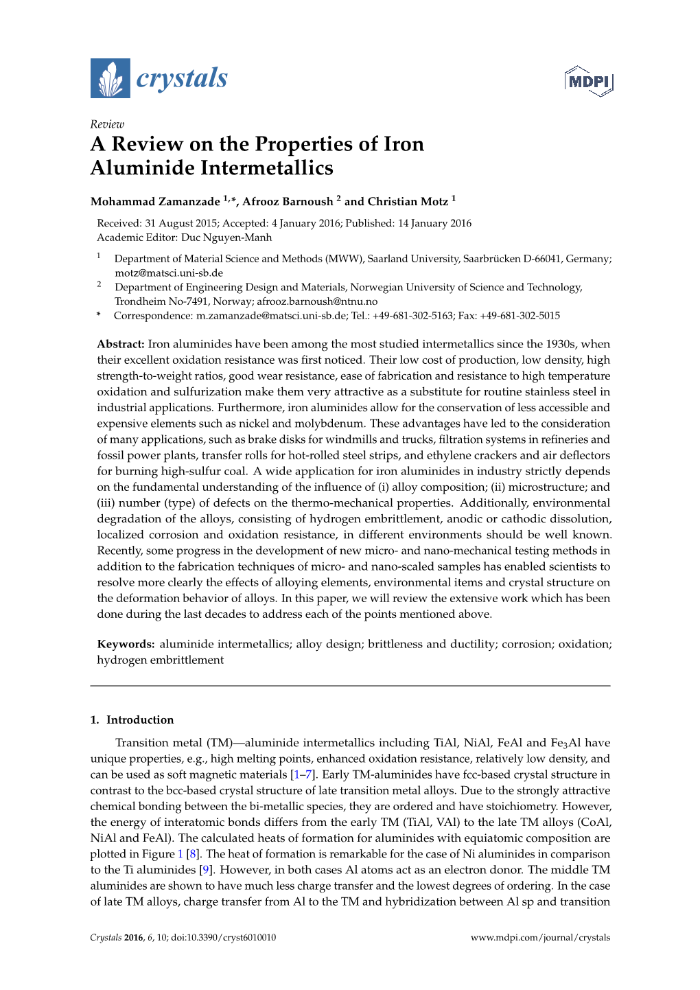 A Review on the Properties of Iron Aluminide Intermetallics