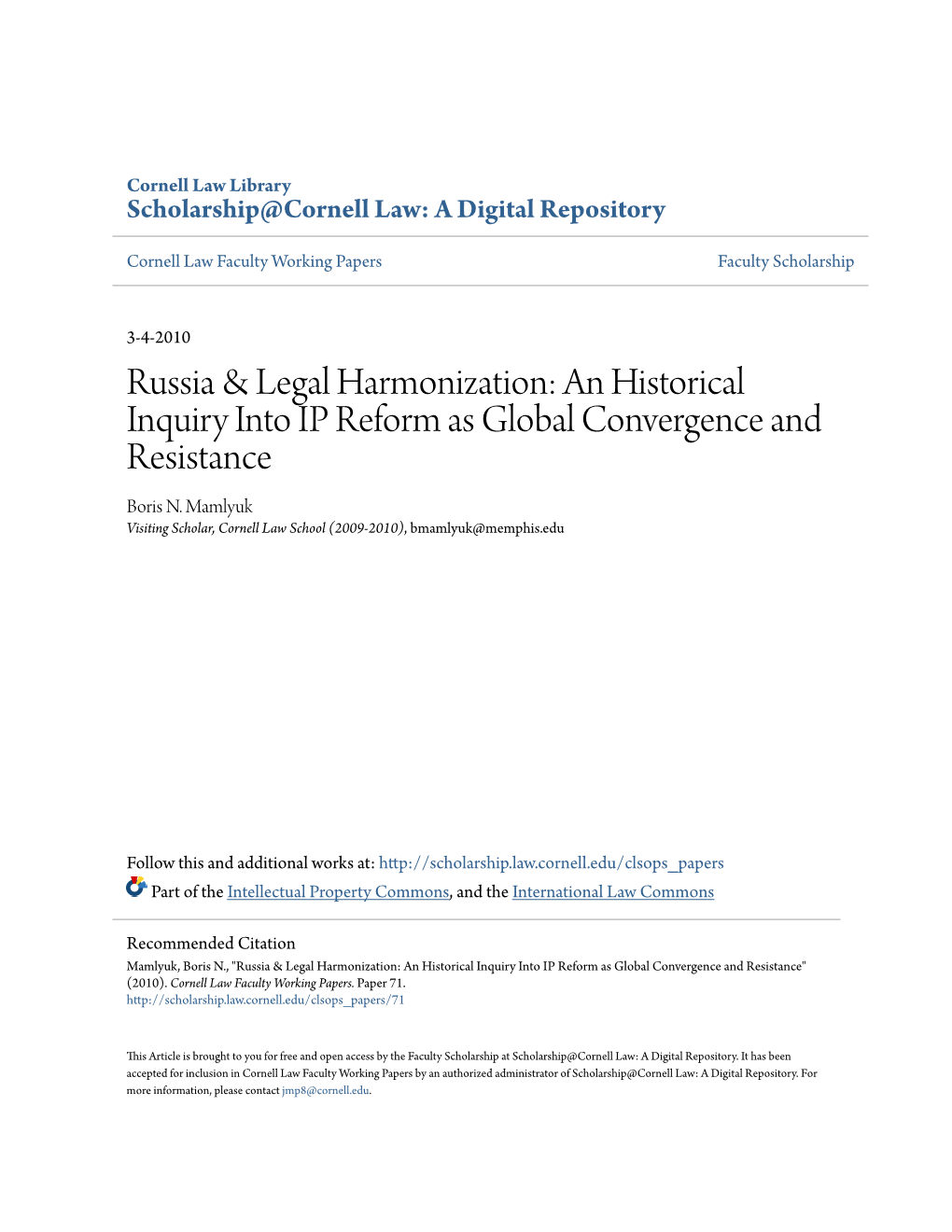 Russia & Legal Harmonization: An