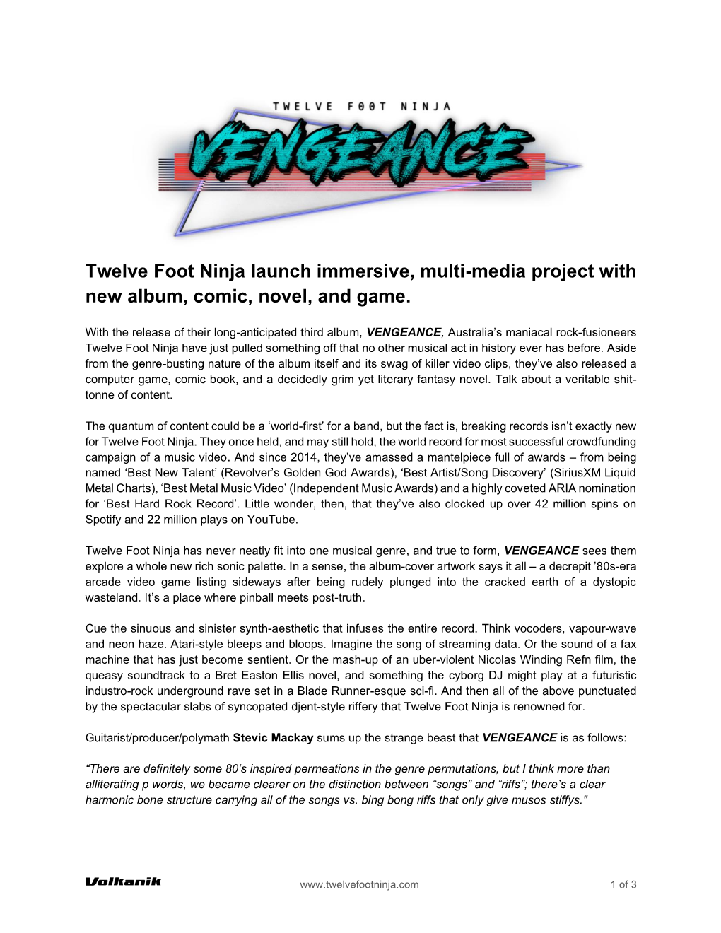 Twelve Foot Ninja Launch Immersive, Multi-Media Project with New Album, Comic, Novel, and Game