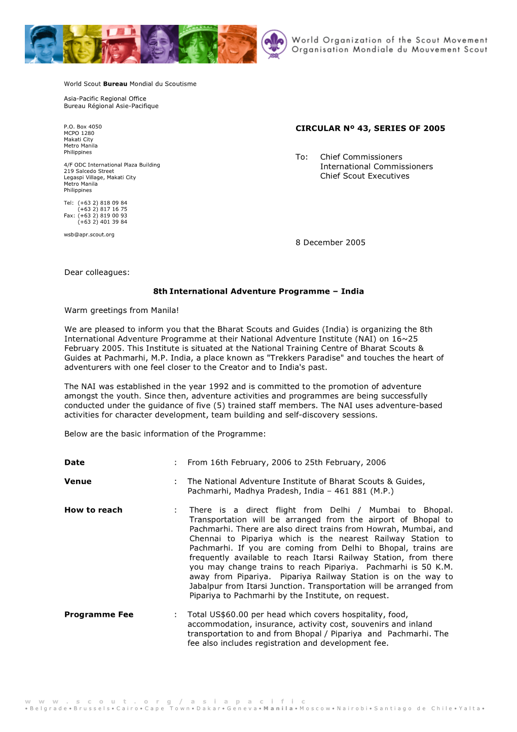 CIRCULAR Nº 43, SERIES of 2005 To: Chief Commissioners