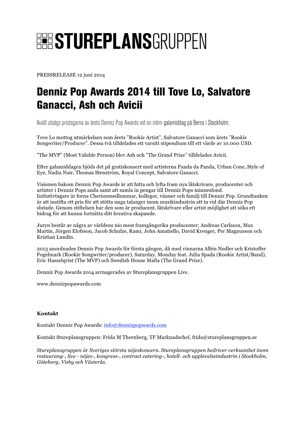 Press Denniz Pop Awards 12 Juni 2014