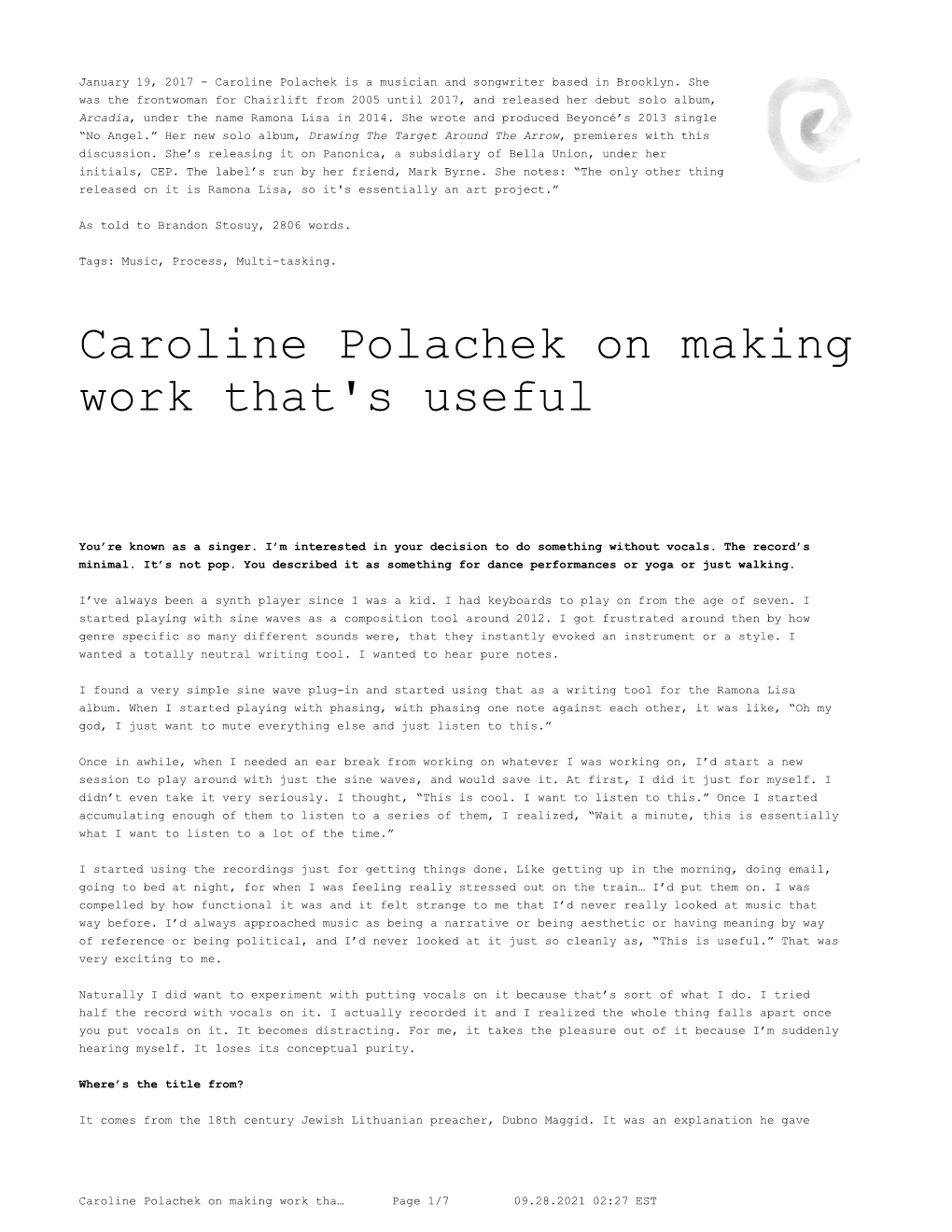 Caroline Polachek on Making Work That's Useful