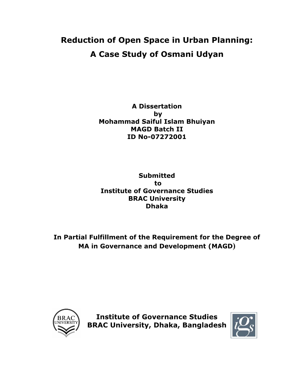 Reduction of Open Space in Urban Planning