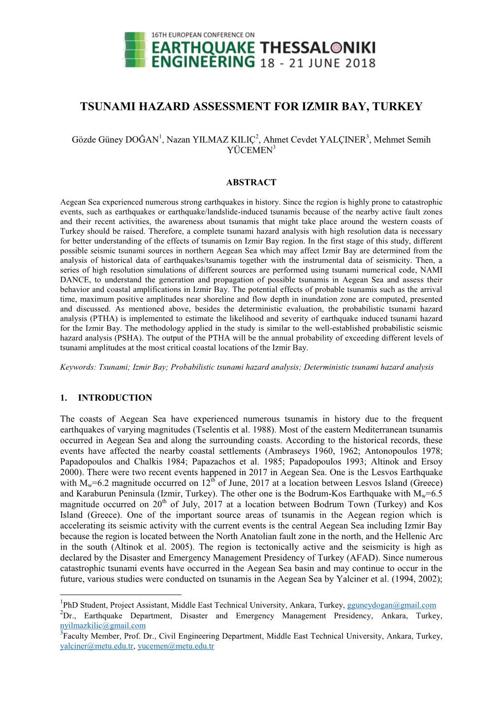 Tsunami Hazard Assessment for Izmir Bay, Turkey