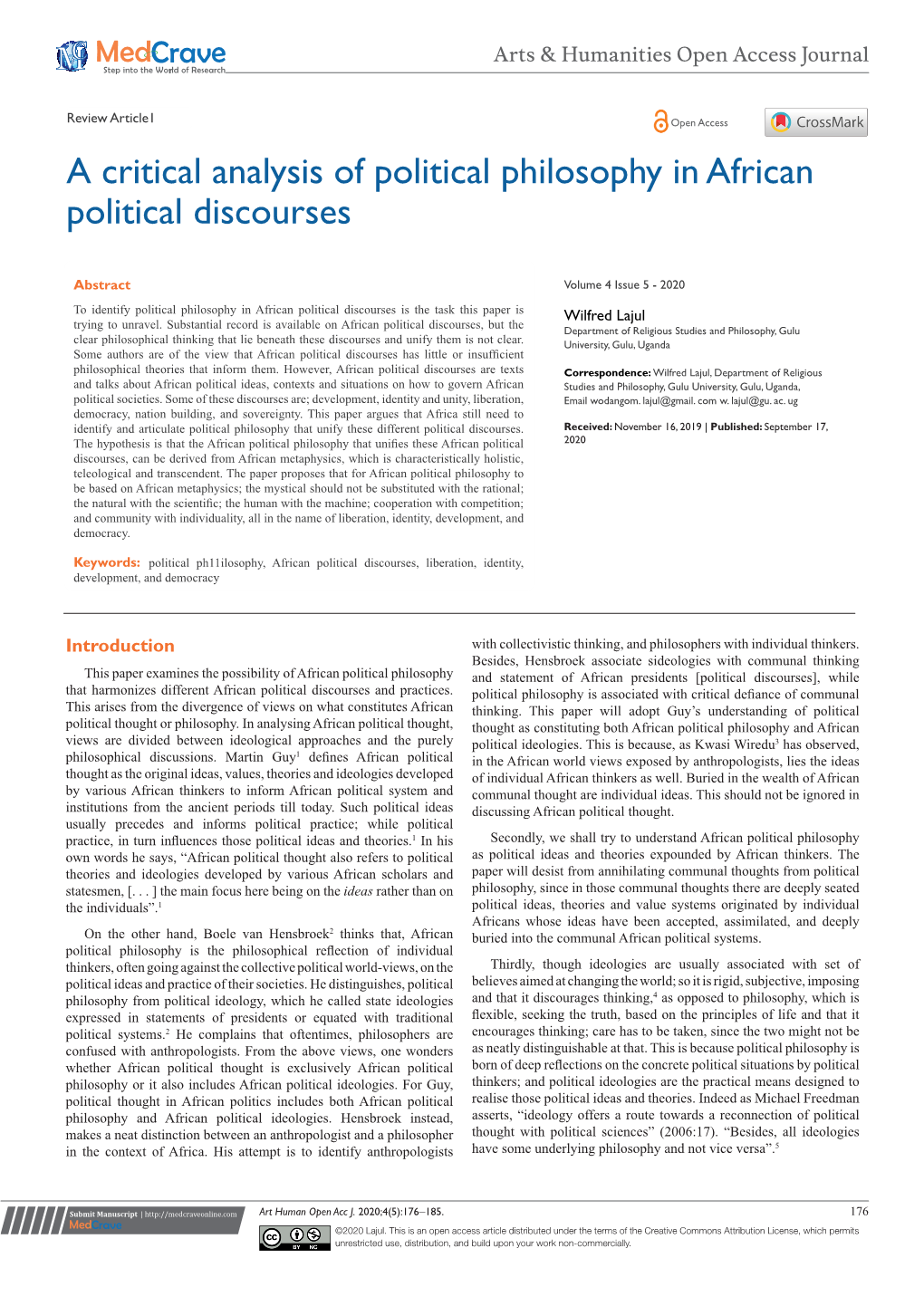 A Critical Analysis of Political Philosophy in African Political Discourses