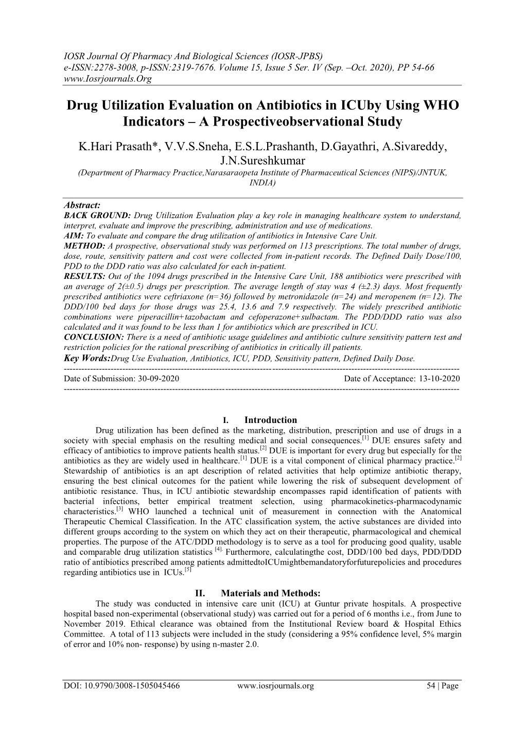 Drug Utilization Evaluation on Antibiotics in ICU by Using WHO Indicators