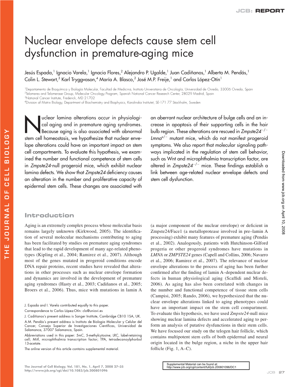 Nuclear Envelope Defects Cause Stem Cell Dysfunction in Premature-Aging