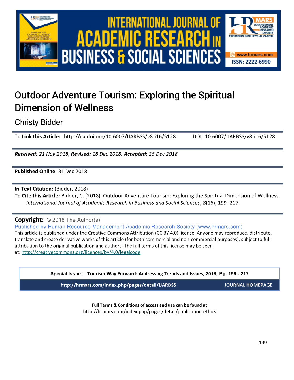 Outdoor Adventure Tourism: Exploring the Spiritual Dimension of Wellness