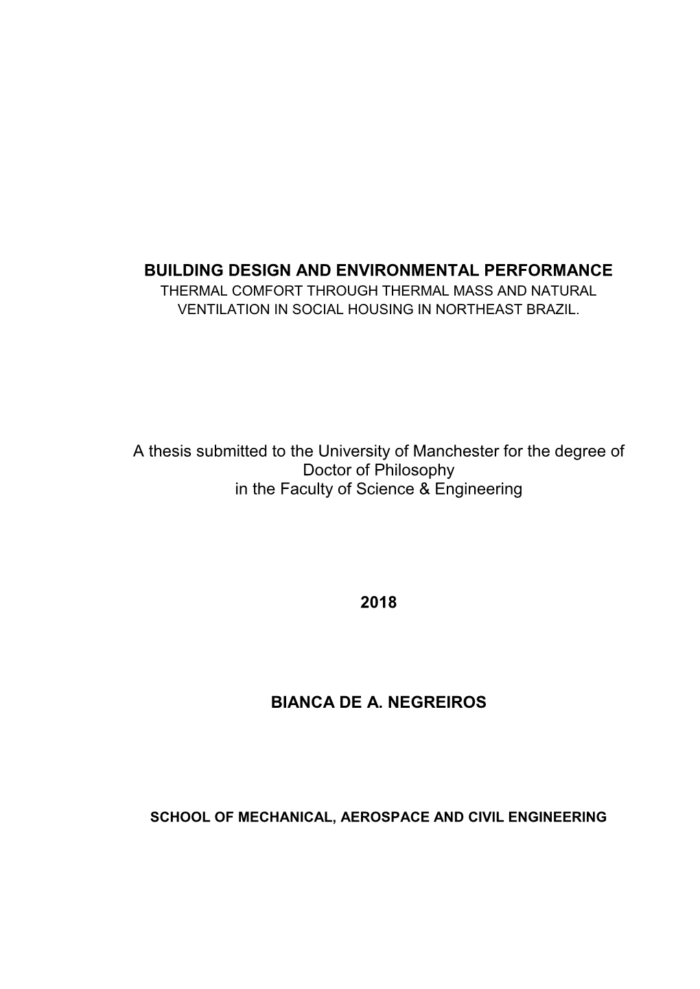 Building Design and Environmental Performance Thermal Comfort Through Thermal Mass and Natural Ventilation in Social Housing in Northeast Brazil