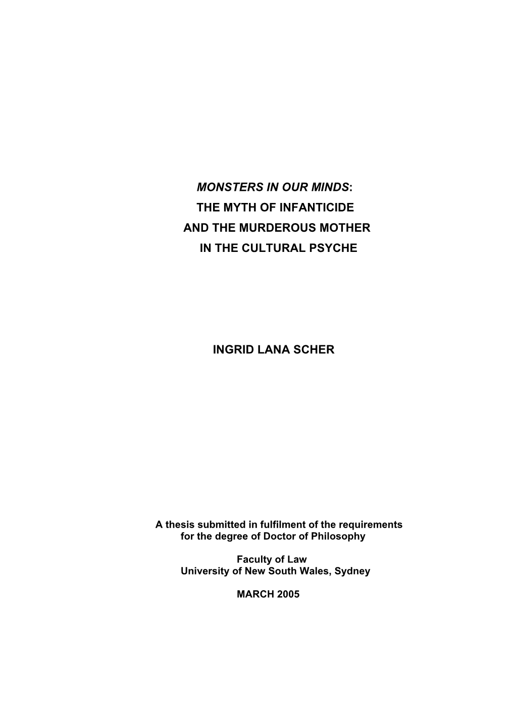 Monsters in Our Minds: the Myth of Infanticide and the Murderous Mother in the Cultural Psyche