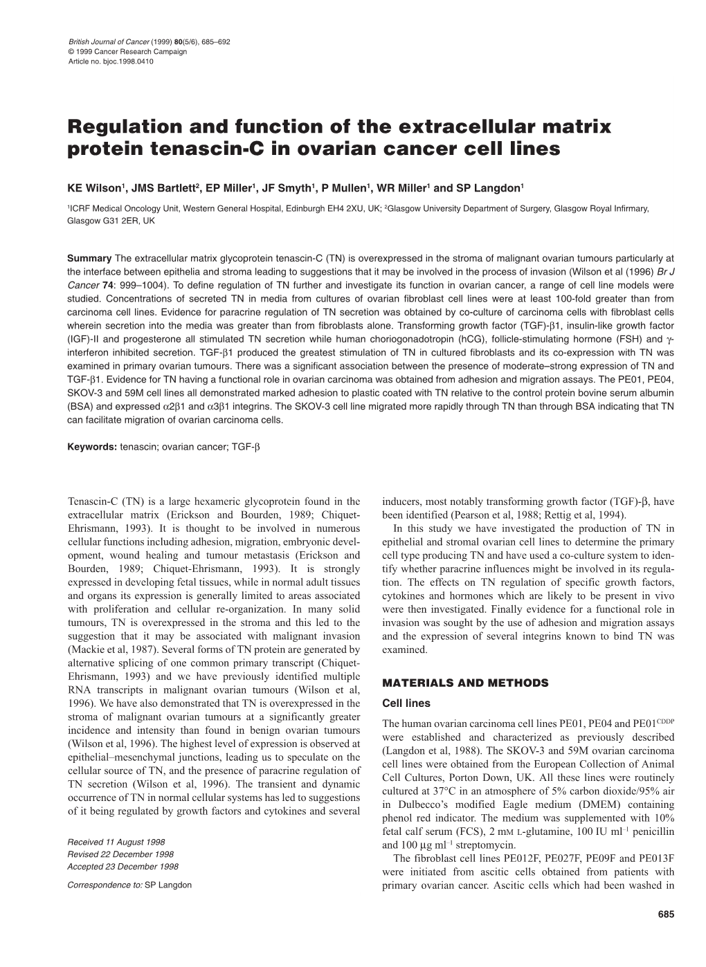 Regulation and Function of the Extracellular Matrix Protein Tenascin