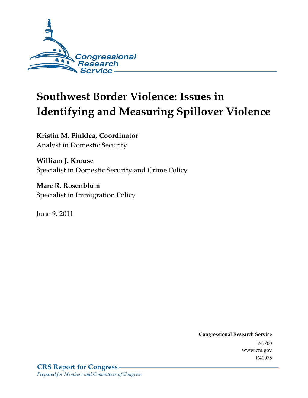 Southwest Border Violence: Issues in Identifying and Measuring Spillover Violence