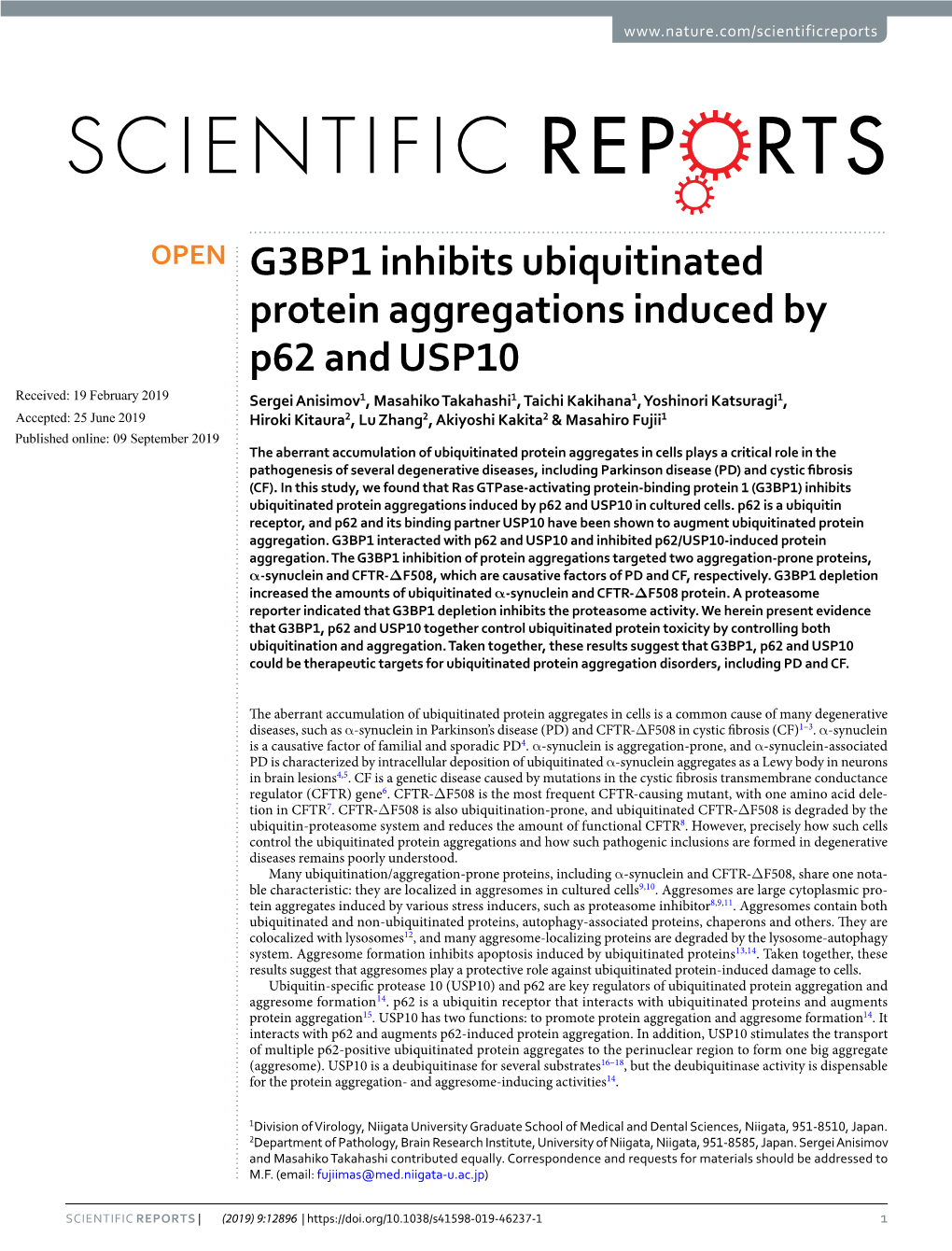 G3BP1 Inhibits Ubiquitinated Protein Aggregations Induced by P62 And