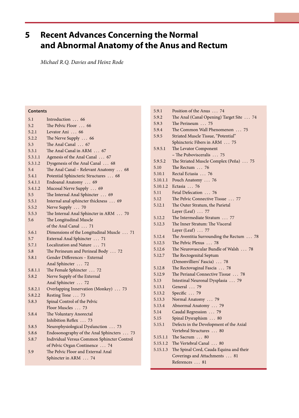 5 Recent Advances Concerning the Normal and Abnormal Anatomy of the Anus and Rectum