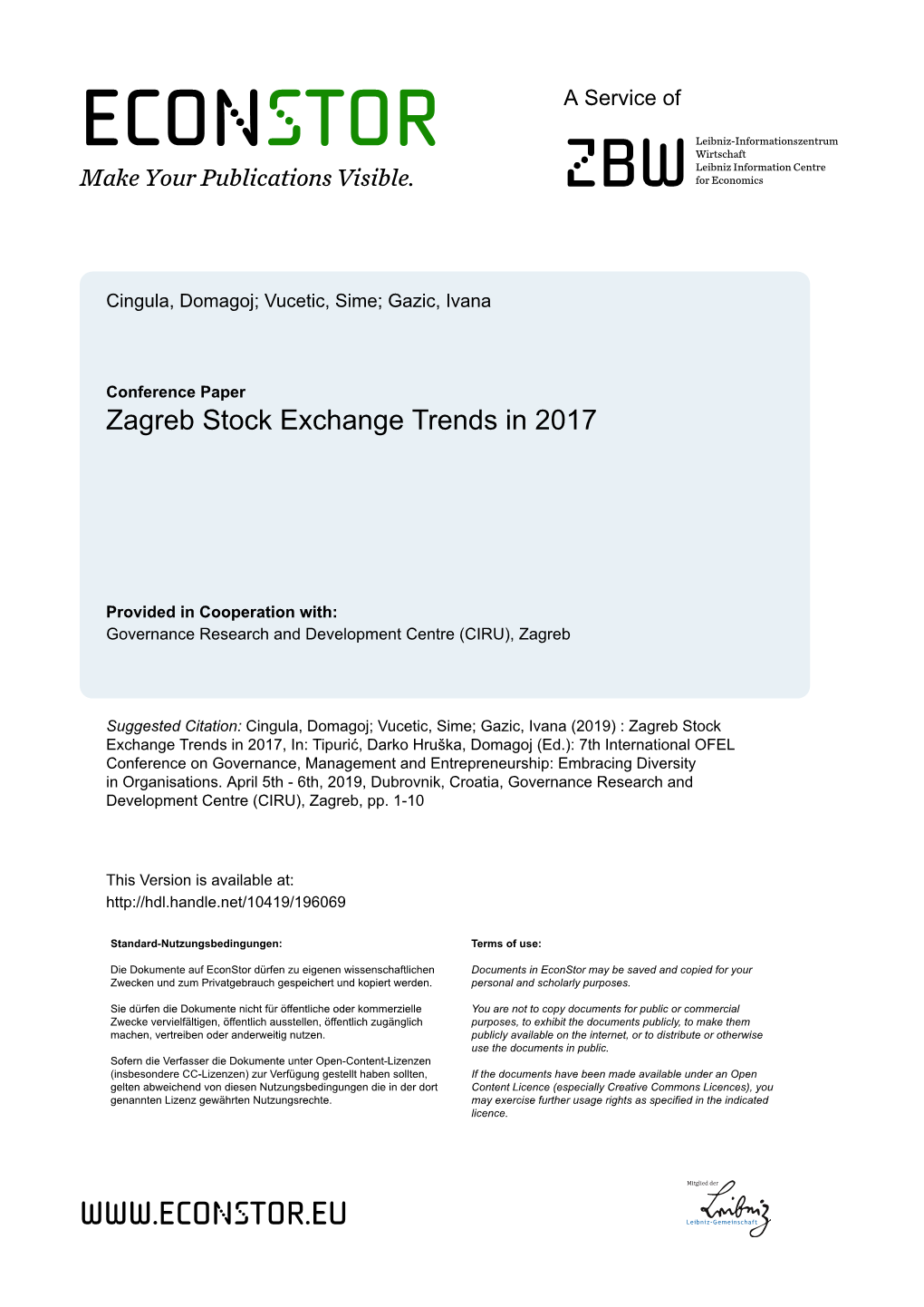 Zagreb Stock Exchange Trends in 2017