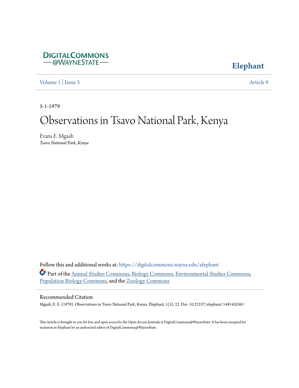 Observations in Tsavo National Park, Kenya Evans E