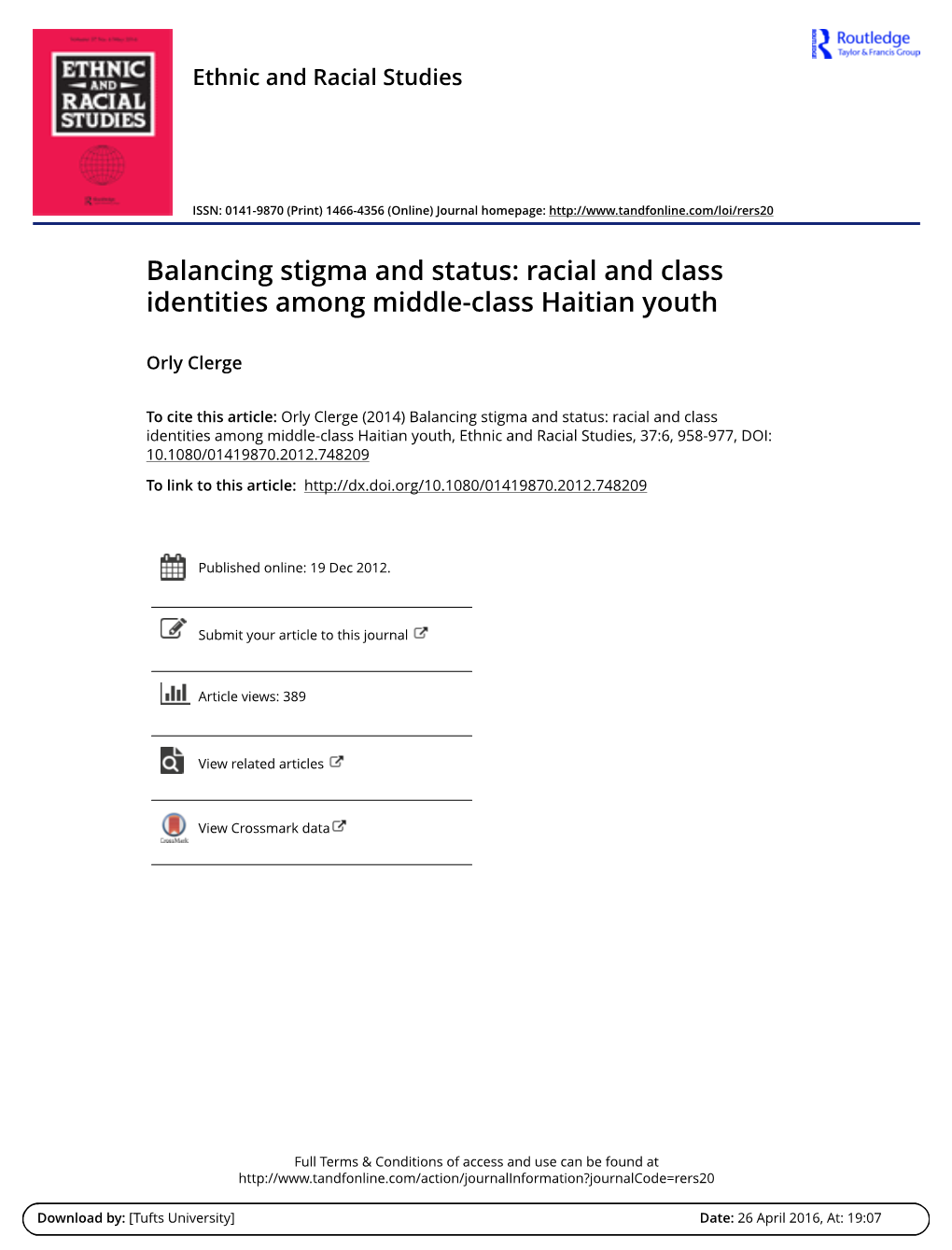 Balancing Stigma and Status: Racial and Class Identities Among Middle-Class Haitian Youth