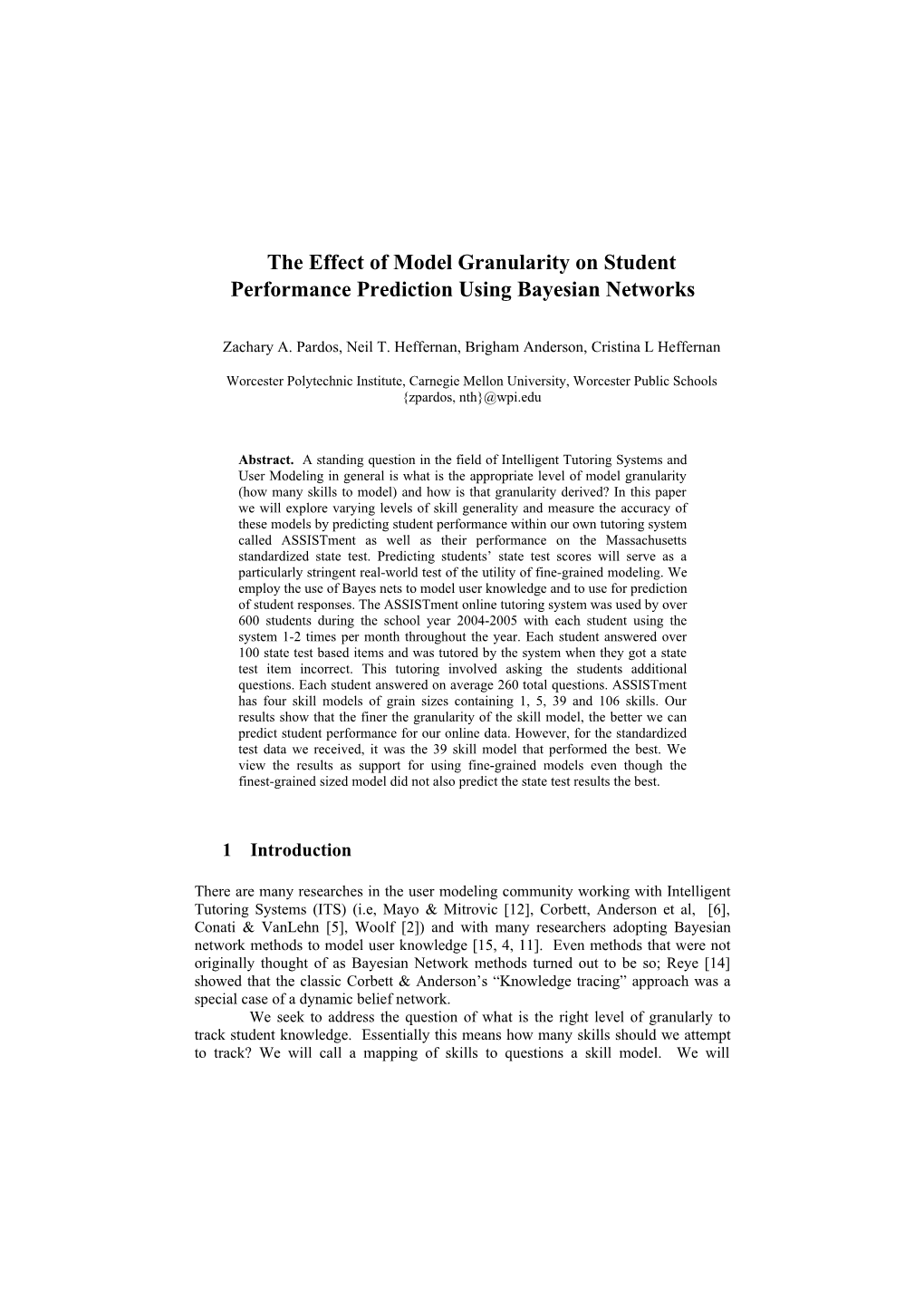 The Effect of Model Granularity on Student Performance Prediction Using Bayesian Networks