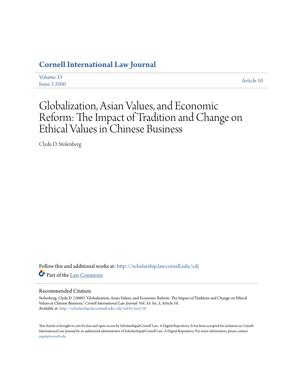 Globalization, Asian Values, and Economic Reform: the Impact Of