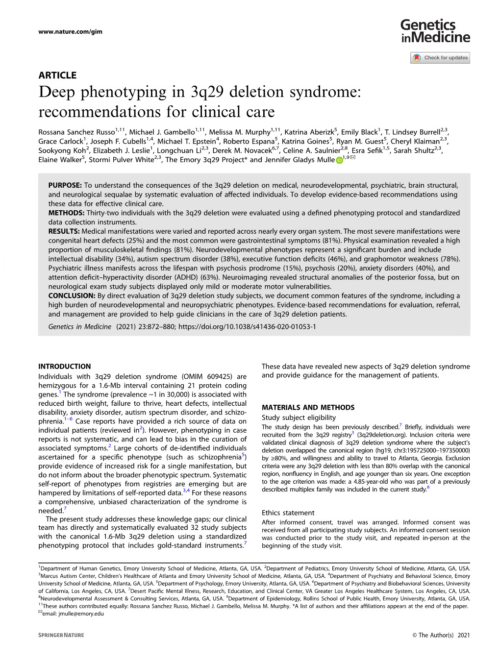 Deep Phenotyping in 3Q29 Deletion Syndrome: Recommendations for Clinical Care