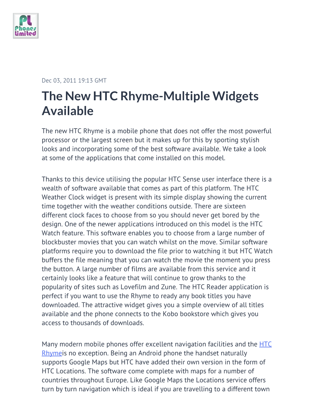 The New HTC Rhyme-Multiple Widgets Available