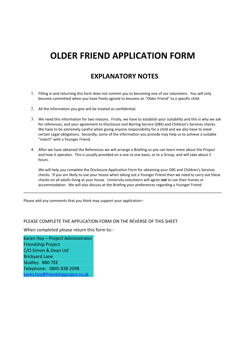 Older Friend Application Form