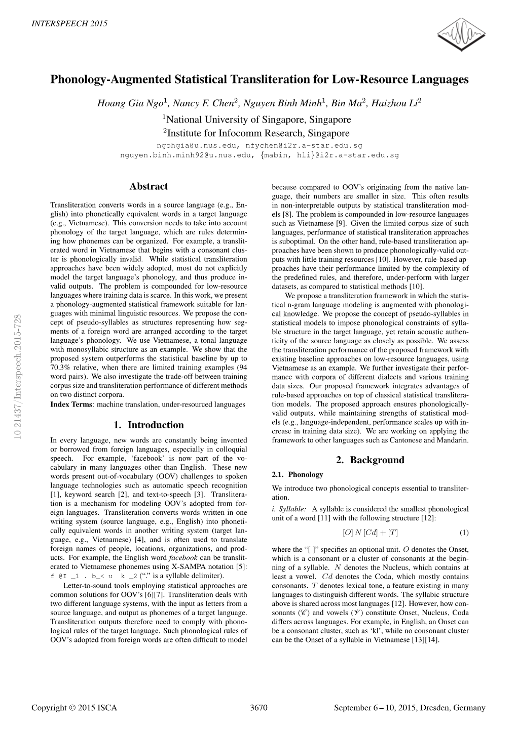 Phonology-Augmented Statistical Transliteration for Low-Resource Languages