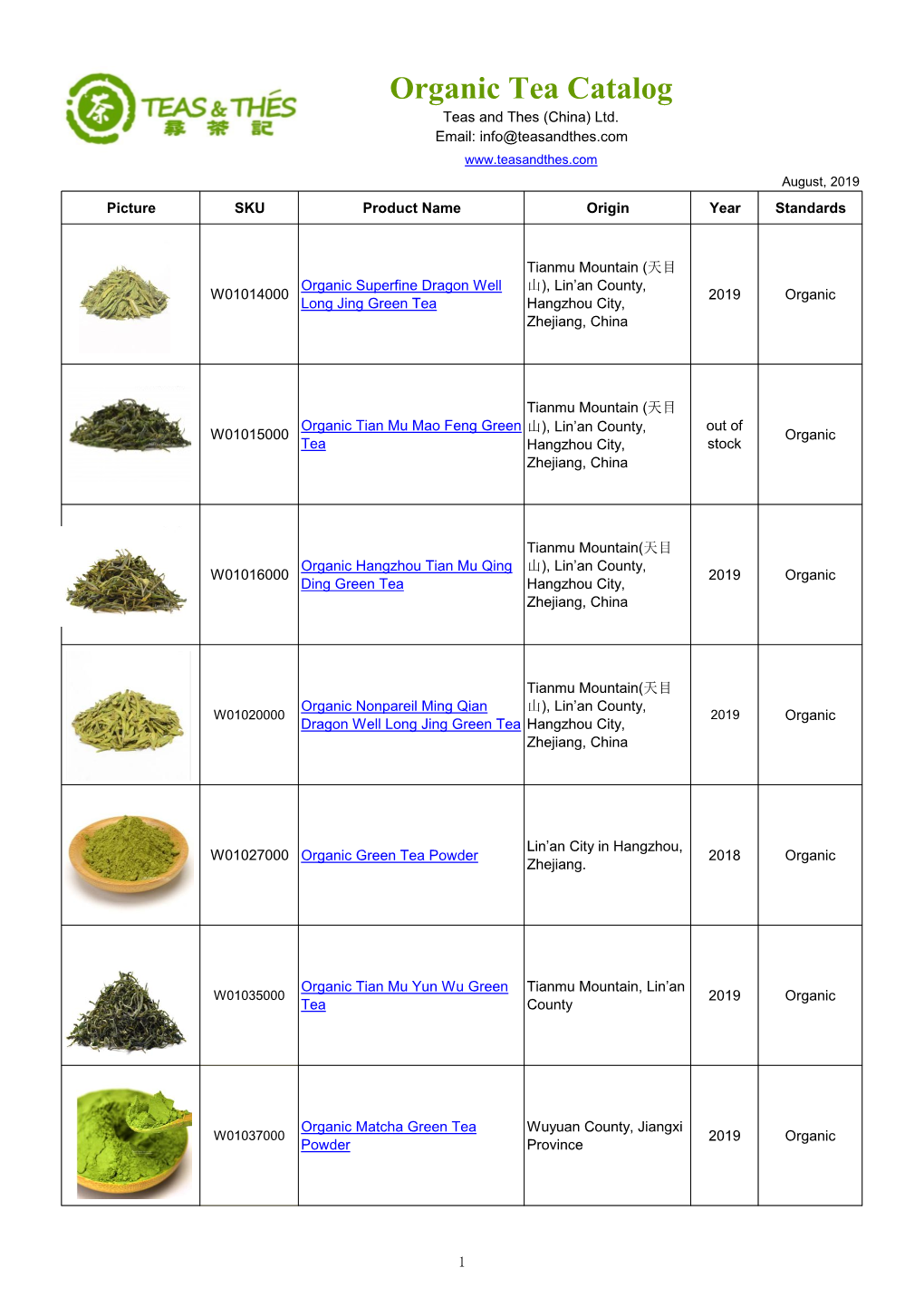 Organic Tea Wholesale Catalog