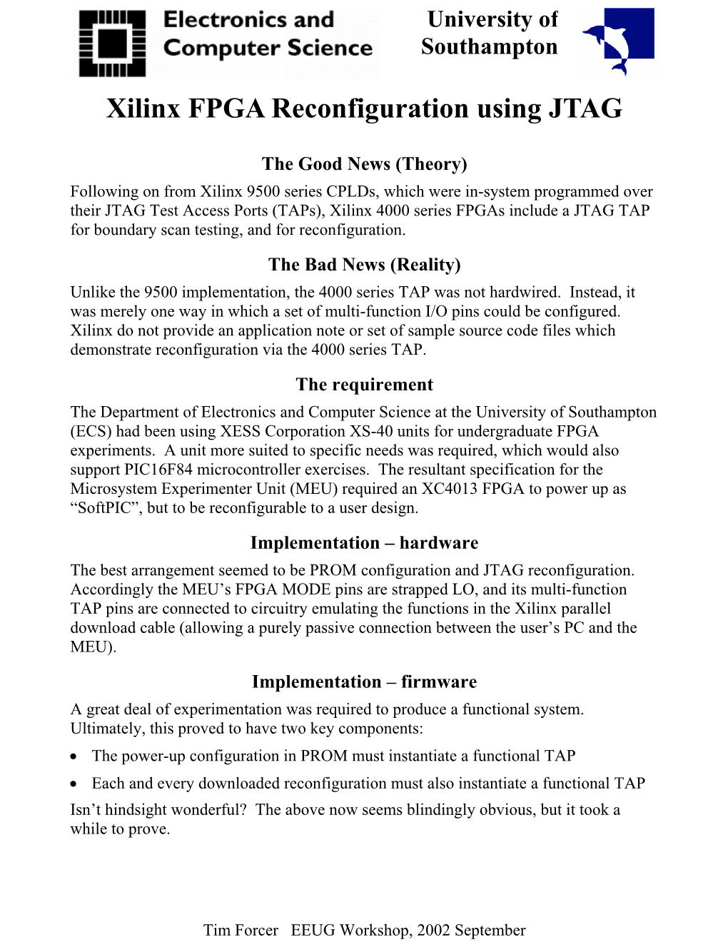 Xilinx FPGA Reconfiguration Using JTAG