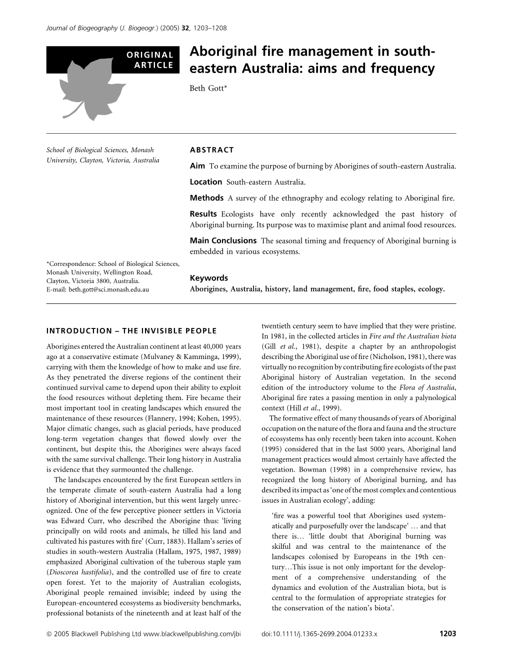 Aboriginal Fire Management in South- Eastern Australia