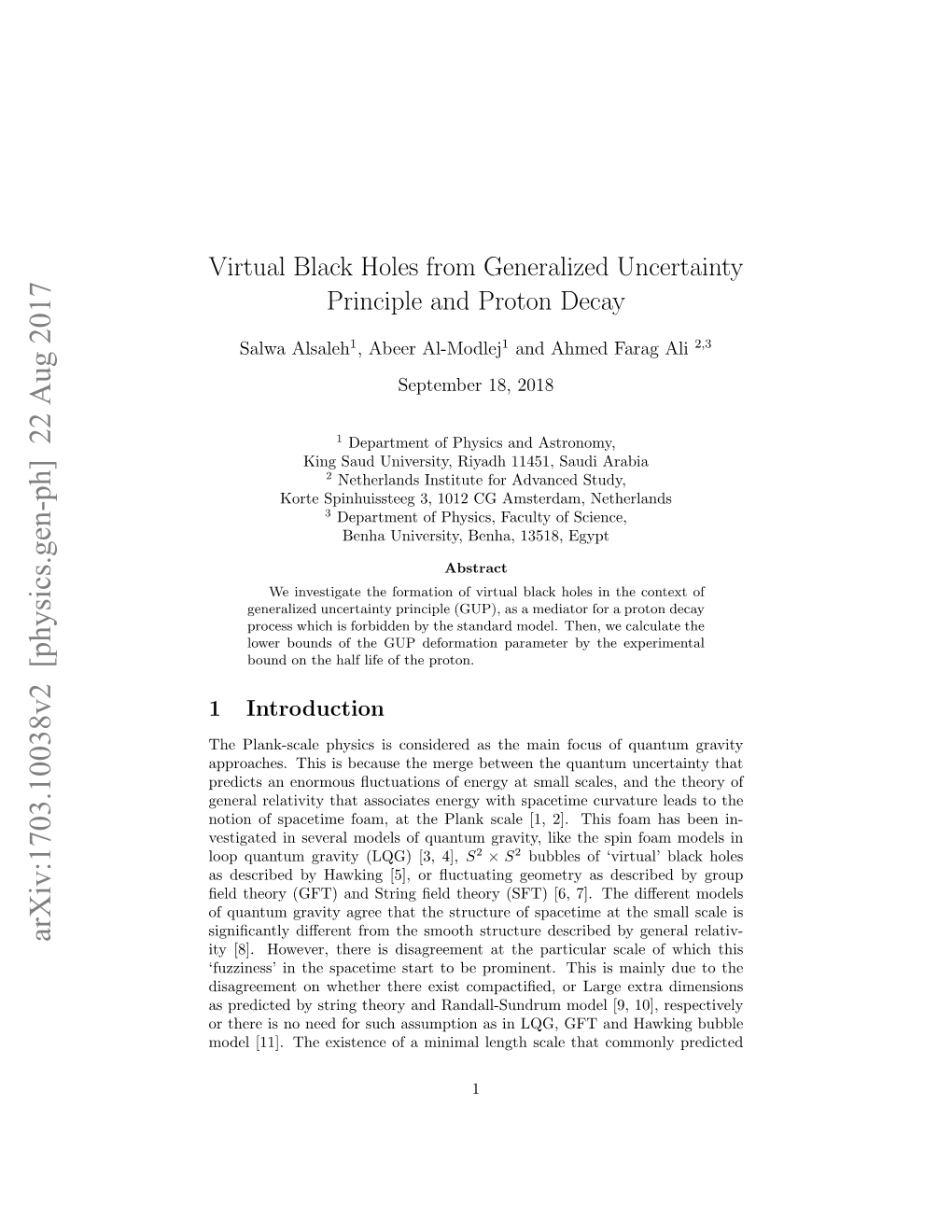 Virtual Black Holes from Generalized Uncertainty Principle and Proton Decay