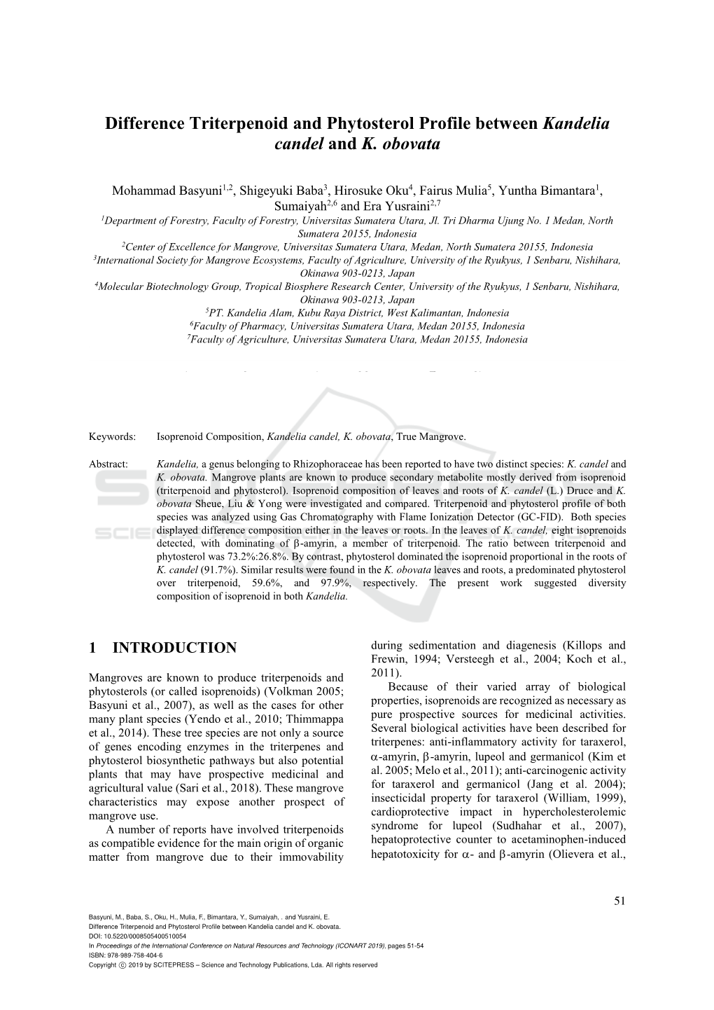 Difference Triterpenoid and Phytosterol Profile Between Kandelia Candel and K