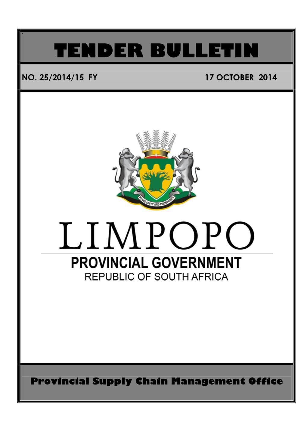 Tender Bulletin for Limpopo No 25 of 17-October-2014