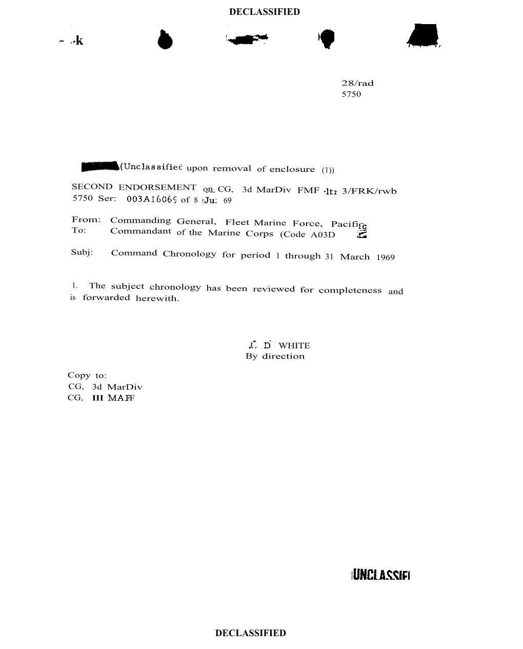 Unclassified Upon Removal of Enclosure (1))