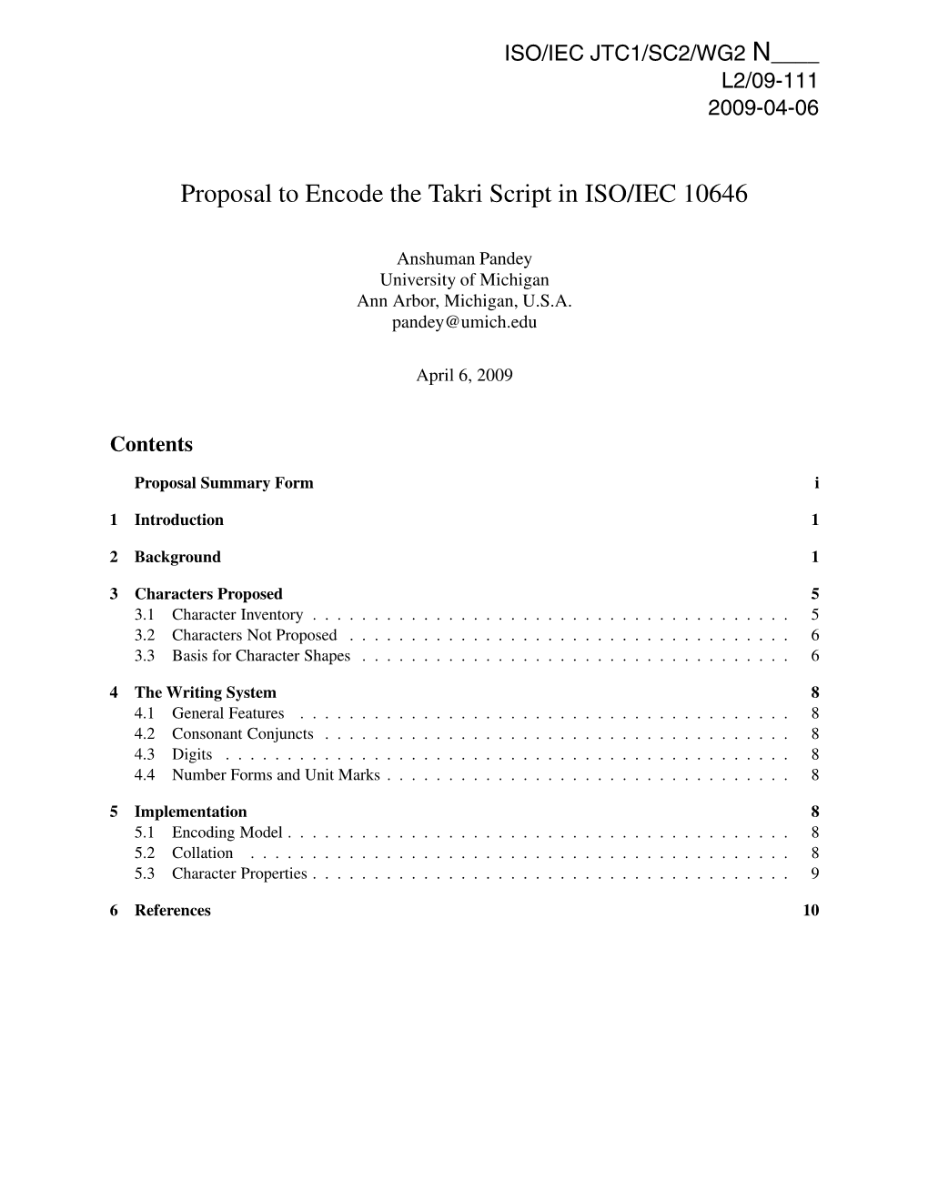 Proposal to Encode the Takri Script in ISO/IEC 10646