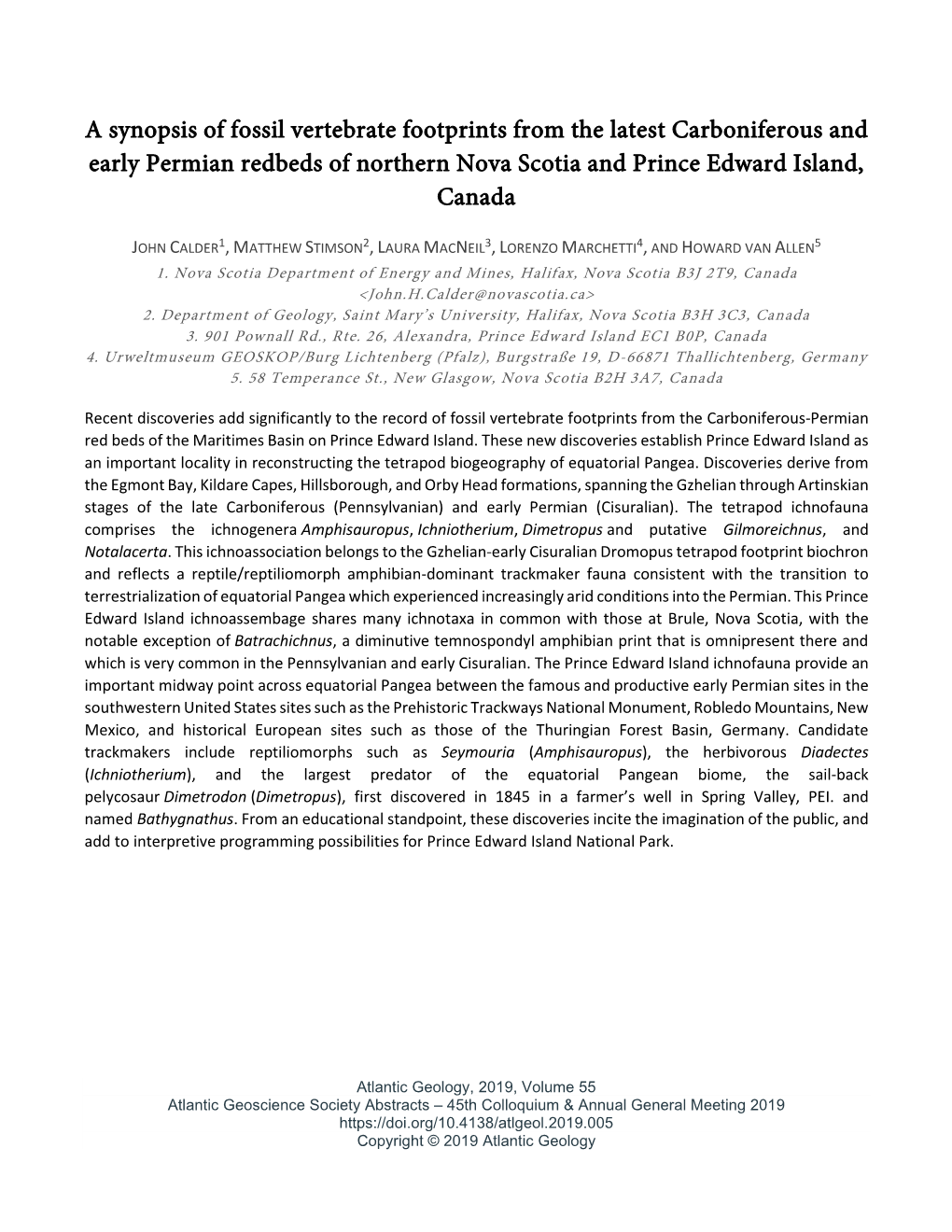 Abstract: a Synopsis of Fossil Vertebrate Footprints from the Latest