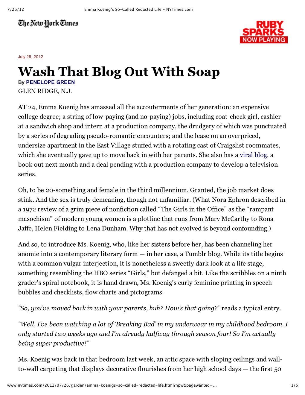 Wash That Blog out with Soap by PENELOPE GREEN GLEN RIDGE, N.J