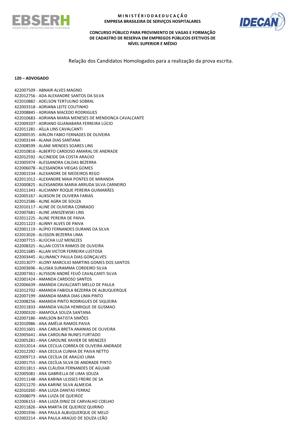 Relação Homologação De Inscrição Administrativa