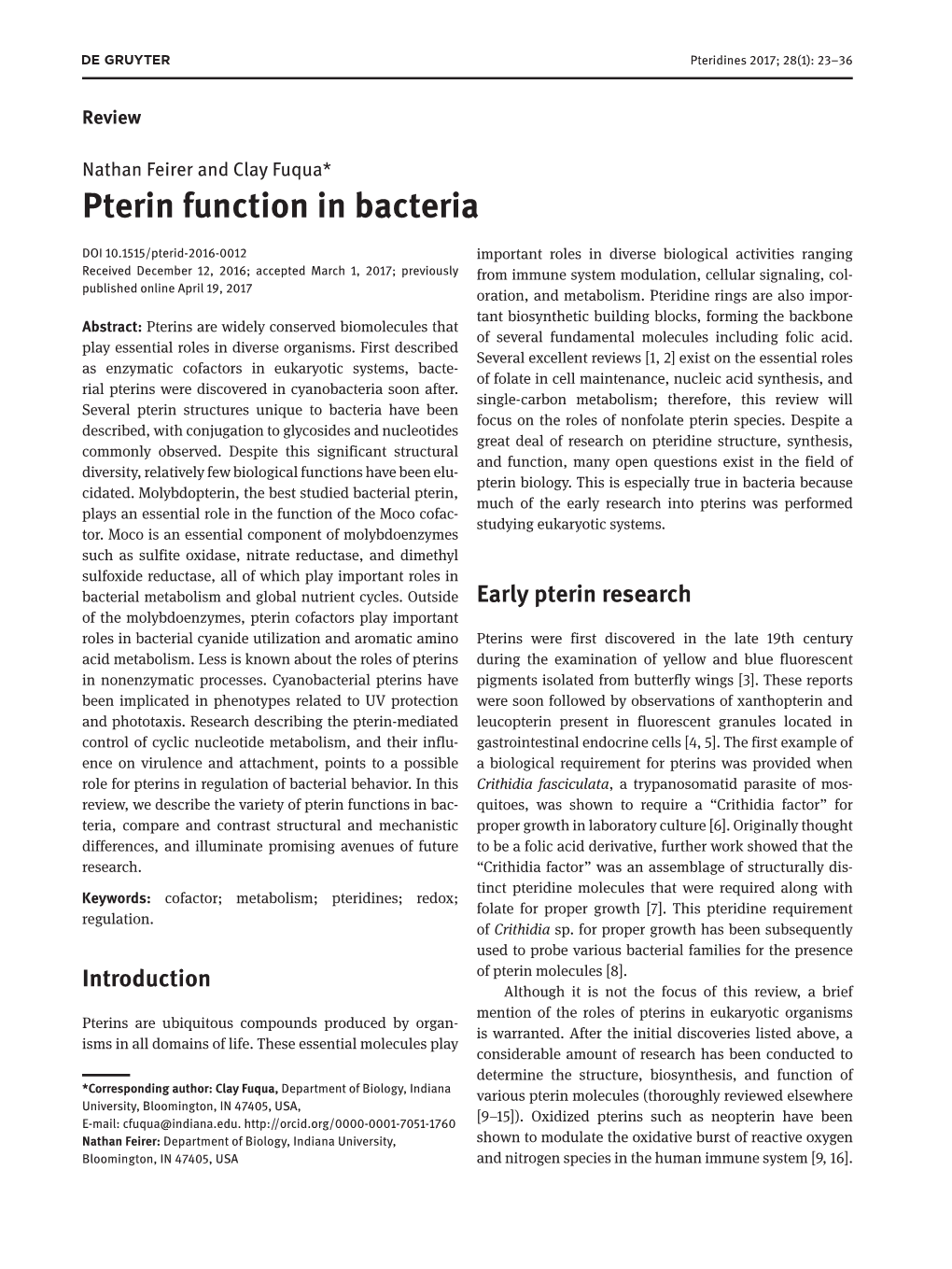 Pterin Function in Bacteria