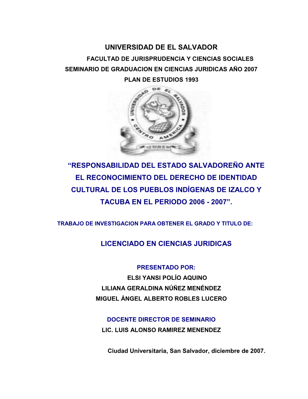 Capitulo I “Cultura Y Población Indígena En El Salvador”