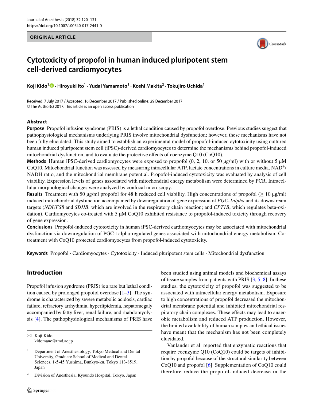 Cytotoxicity of Propofol in Human Induced Pluripotent Stem Cell‑Derived Cardiomyocytes