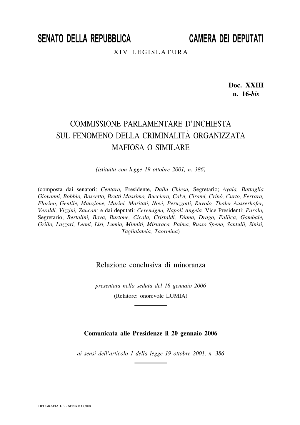 Senato Della Repubblica Camera Dei Deputati Xiv Legislatura