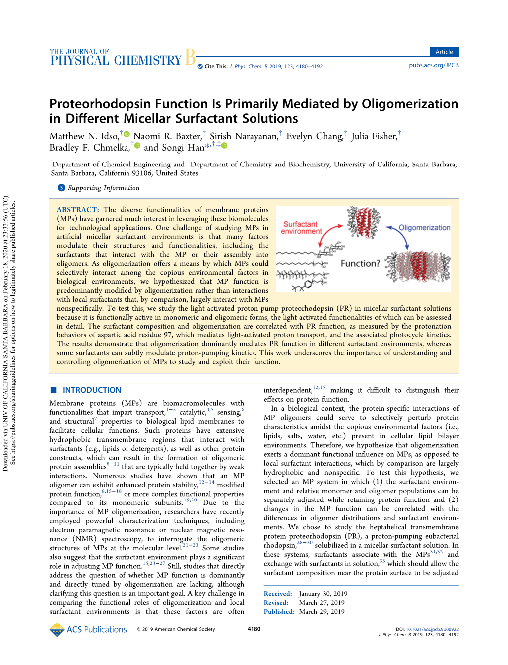 Proteorhodopsin Function Is Primarily Mediated by Oligomerization in Diﬀerent Micellar Surfactant Solutions † ‡ ‡ ‡ † Matthew N