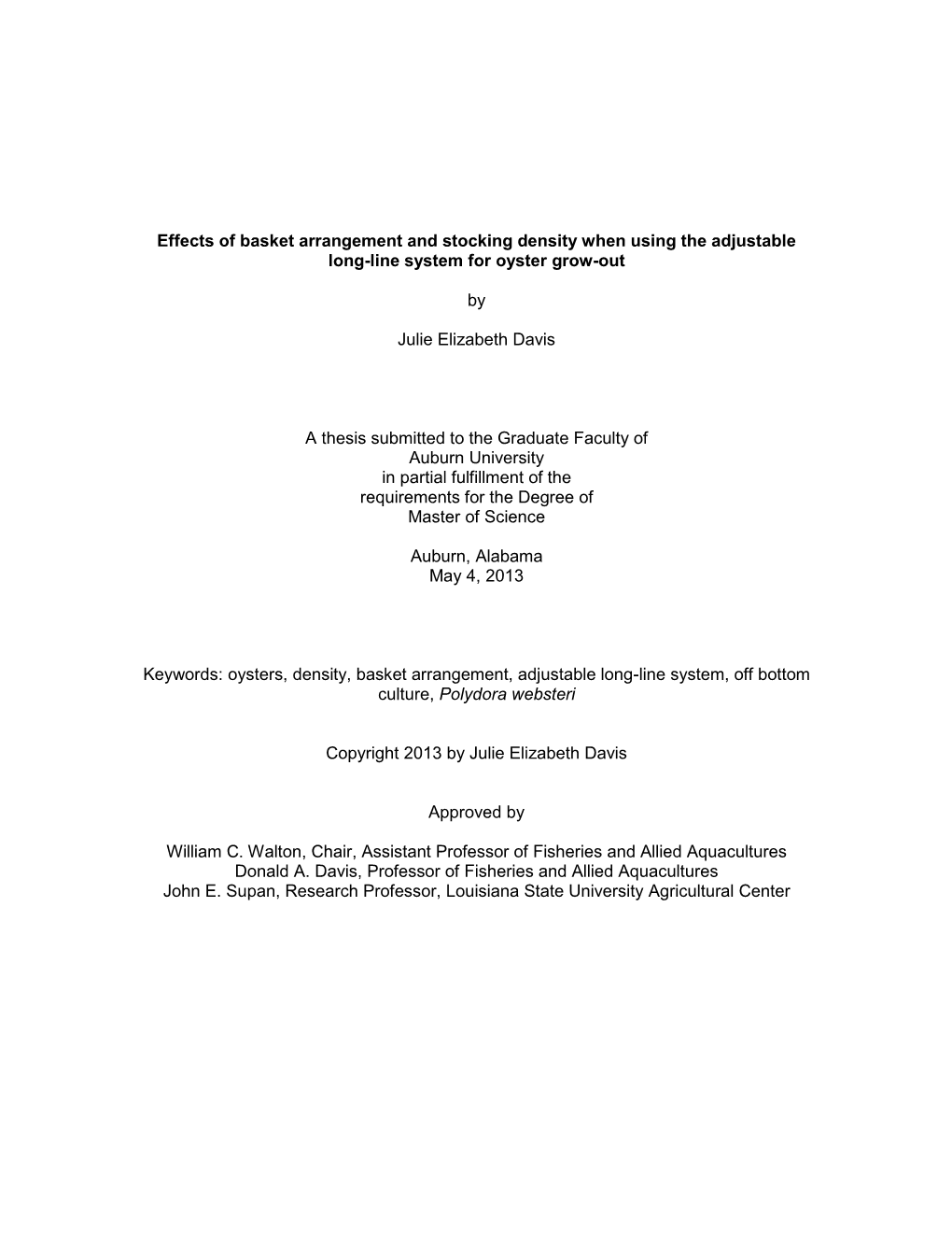 Effects of Basket Arrangement and Stocking Density When Using the Adjustable Long-Line System for Oyster Grow-Out