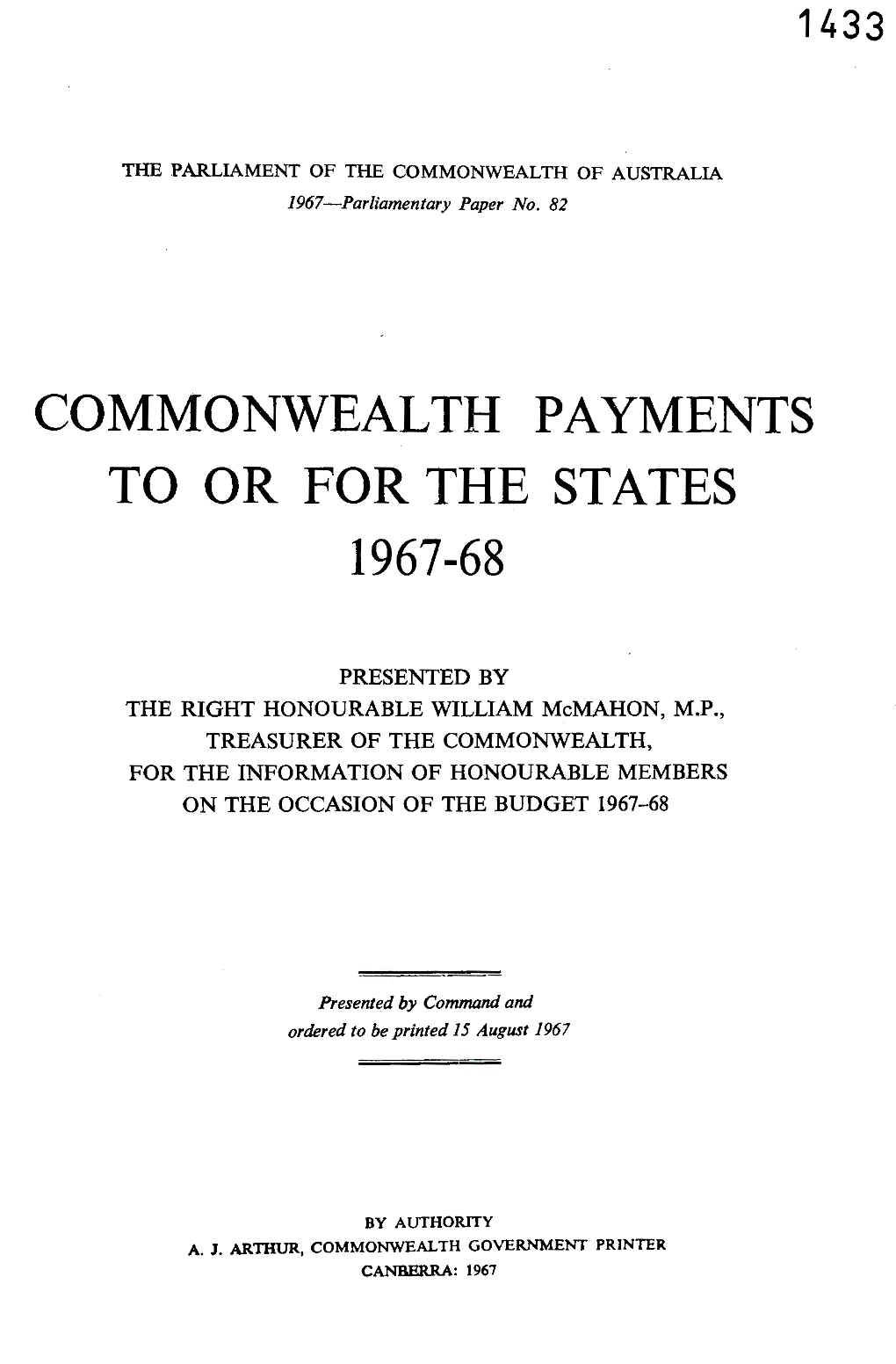 Commonwealth Payment to Or for the States