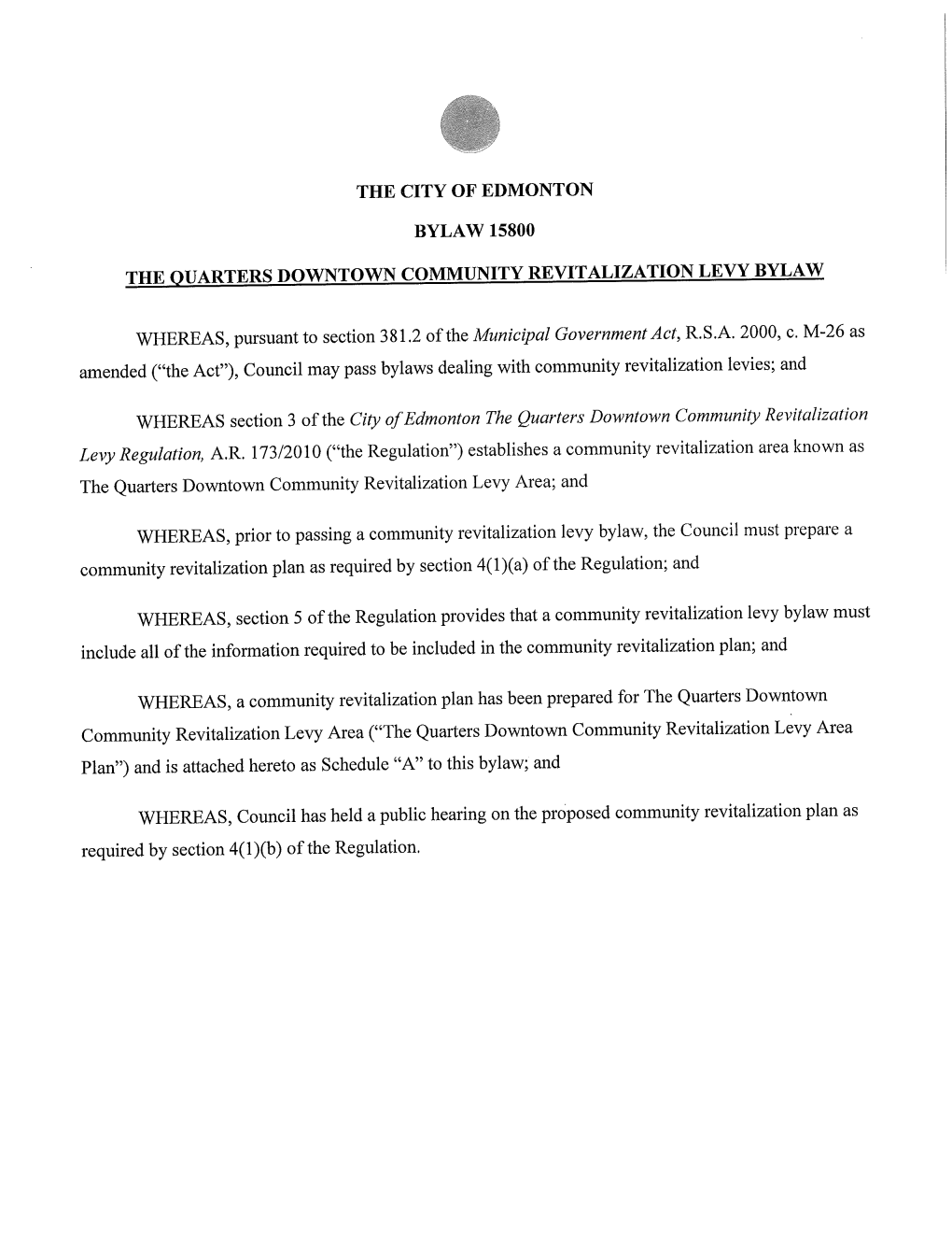 Quarters Downtown Community Revitalization Levy AREA Plan 2011