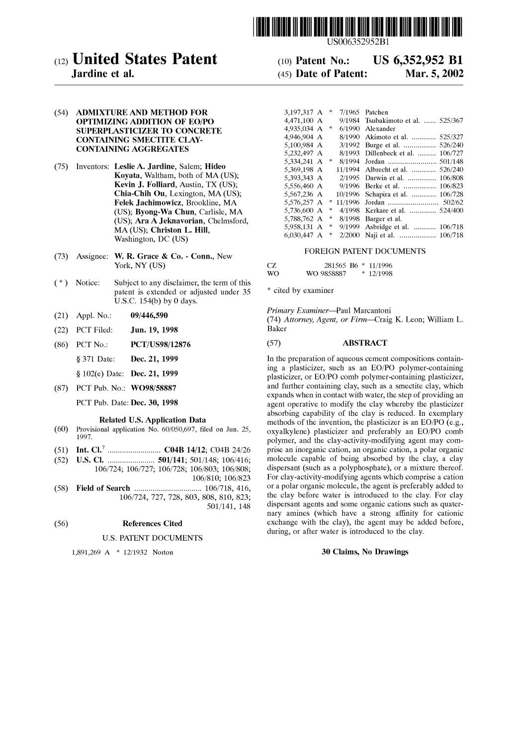 (12) United States Patent (10) Patent No.: US 6,352,952 B1 Jardine Et Al